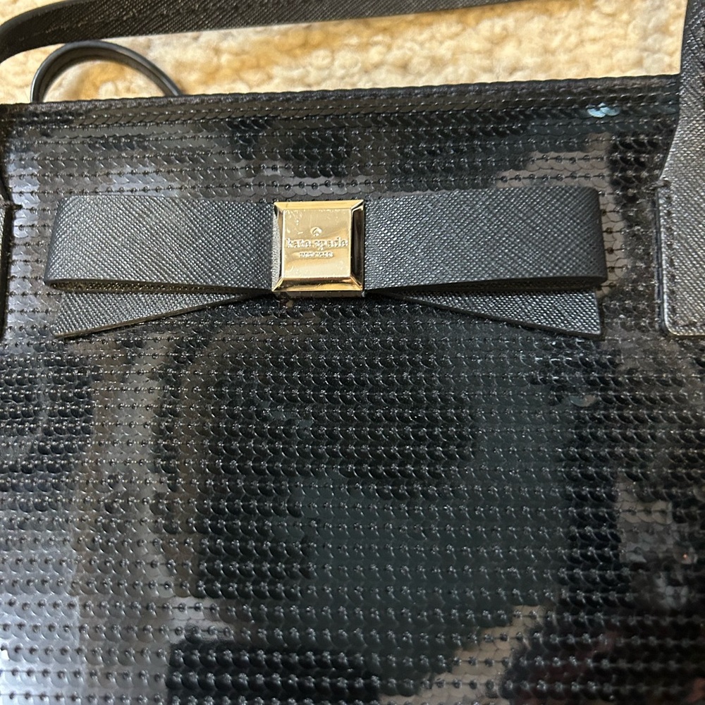 Kate Spade Black Textured Shoulder Bag with Bow